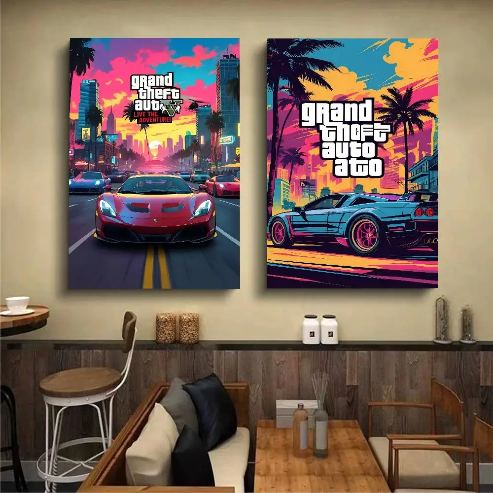 لعبة جراند ثيفت أوتو الكلاسيكية أنيمي ملصق مقاوم للماء ورقة ملصق مقهى بار غرفة جدار ديكور #3