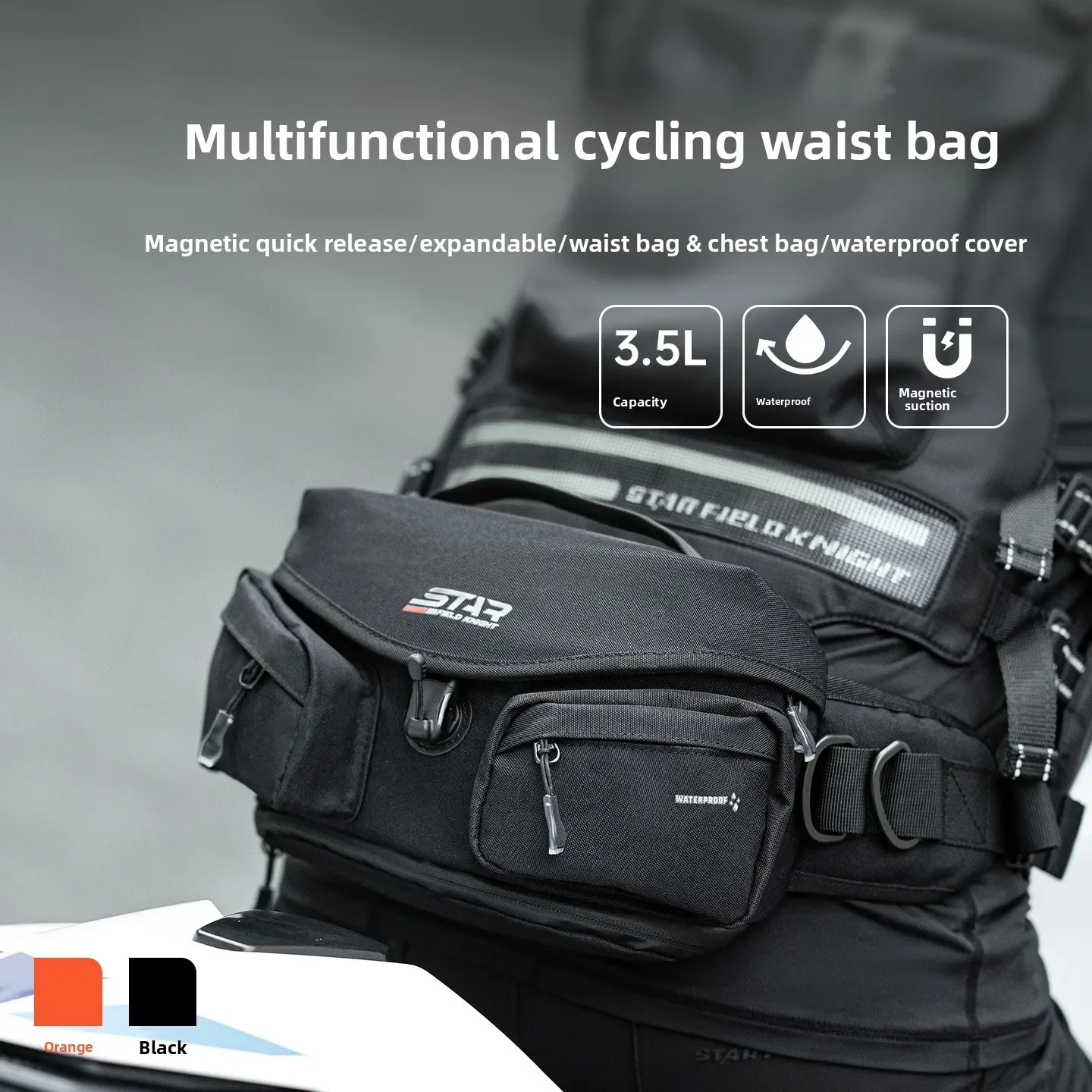 Motorcycle Waist Bag Water Resistant Expandable Multi Pocket Crossbody Riding Pack with Magnetic Buckle Men Women
