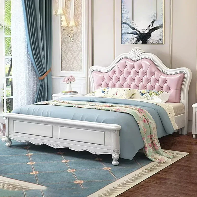 

King Size European Double Bed Modern Design High Headboard Twin Double Bed Wood Princess Sleeping Muebles Lounge Suite Furniture