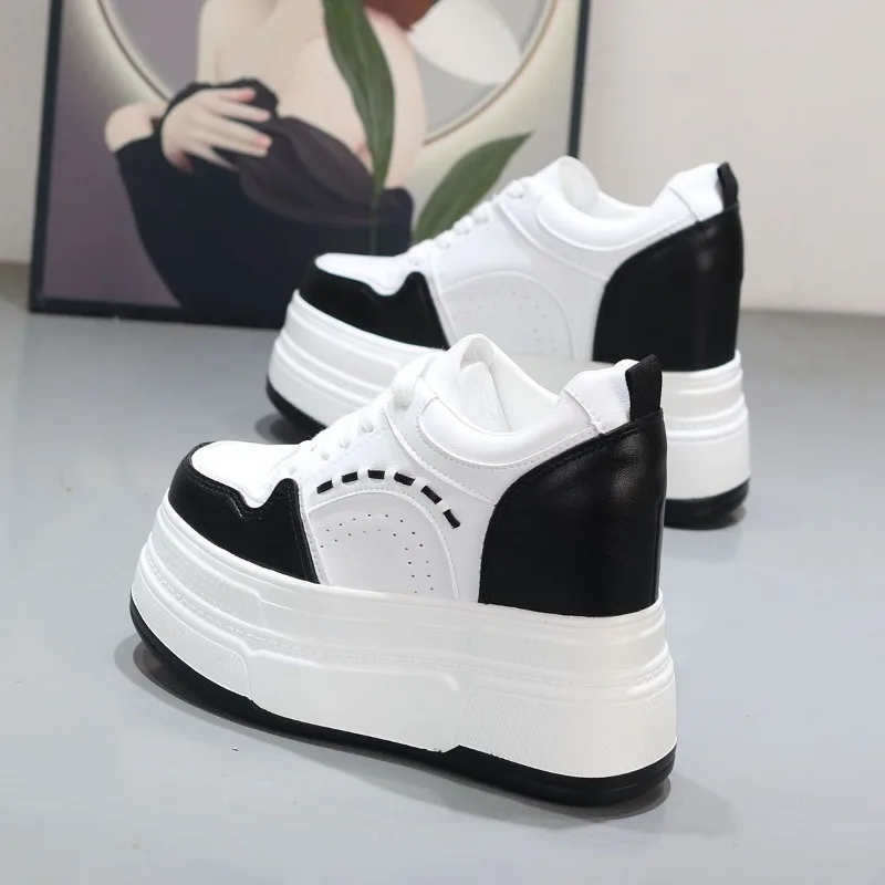 2026 New Women Chunky Platform Sneakers 10cm Thick Sole Elevator Shoes Casual White Low Top Versatile Autumn Sports Shoes Ladies
