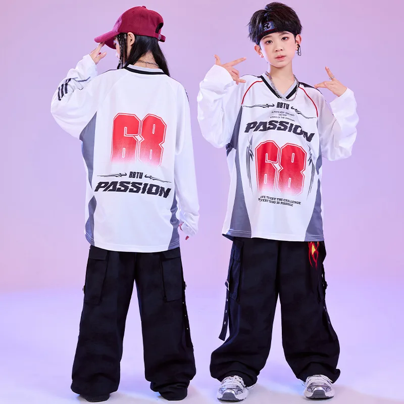 Kid Hip Hop Clothing White Gray Letters Sweatshirt Black Casual Tie Dye Cargo Pants for Girl Boy Jazz Dance Wear Costume Clothes