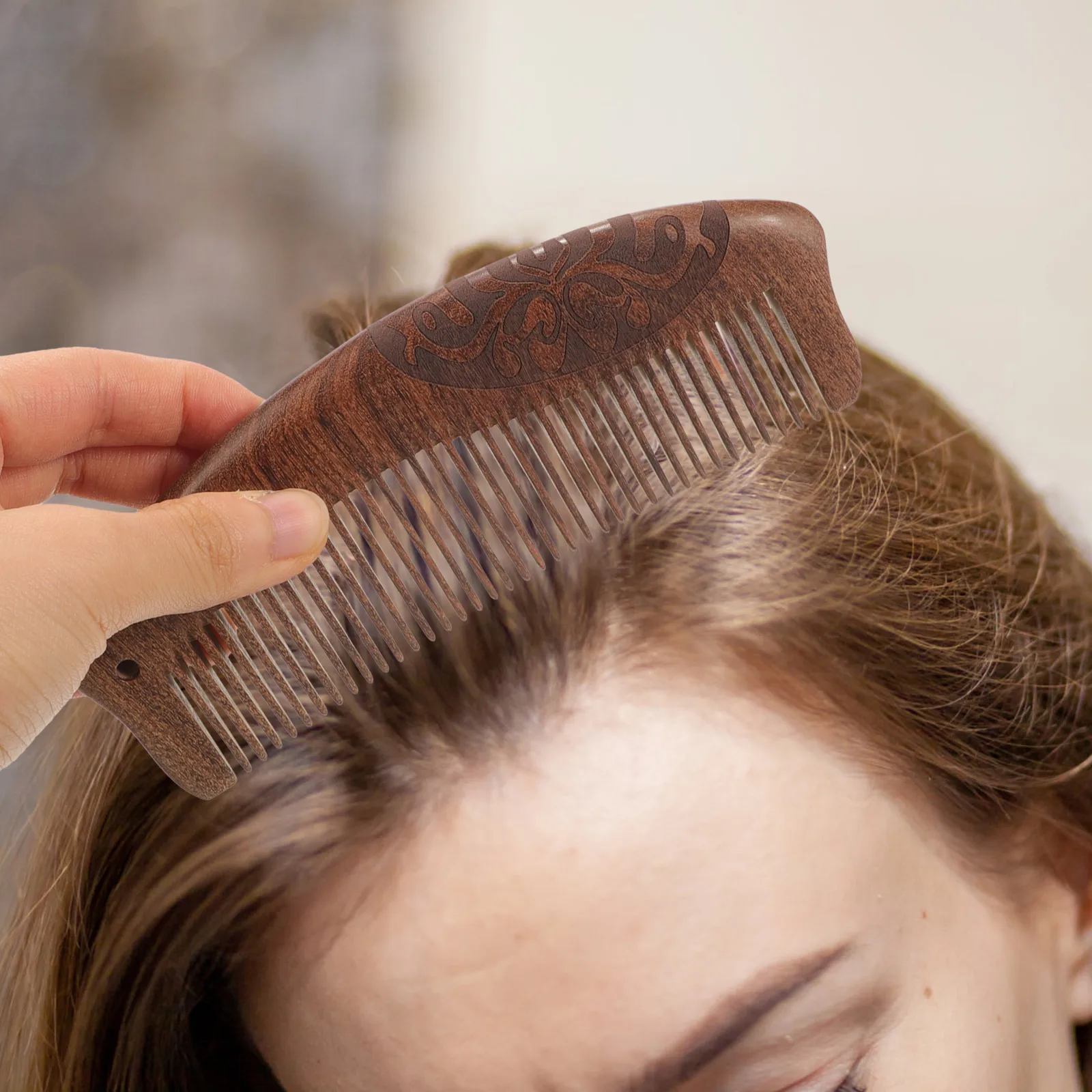 

Black Wood H carved Double sided S Comb Women Hair Comb Anti static Smooth Hair Scalp Massager Natural Combs