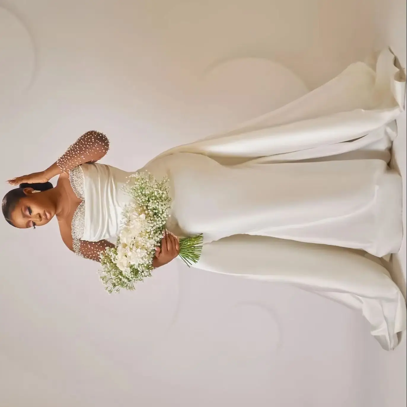 

Beautiful White Mermaid Wedding Dresses Beaded Crystals Detachable Train Bridal Gowns Dress
