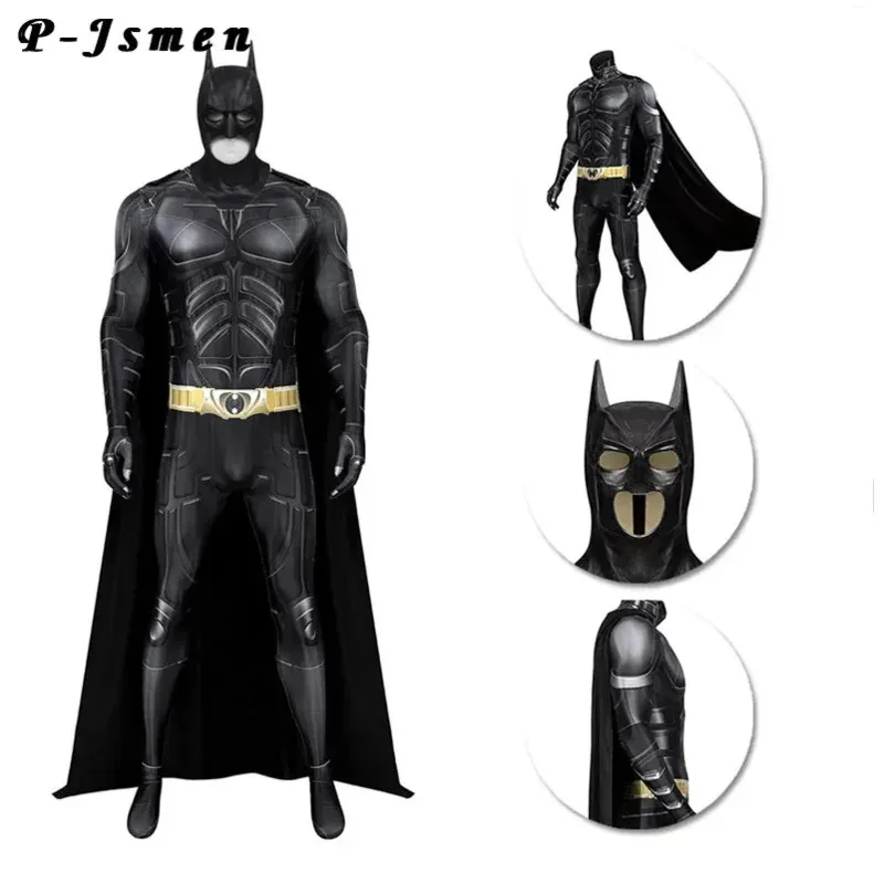 New ★ P-Jsmen Adult Dark Knight Cosplay Bruce Wayne Jumpsuit Superhero Battle Costume Printing Halloween Bat O★ 2025 qi☆