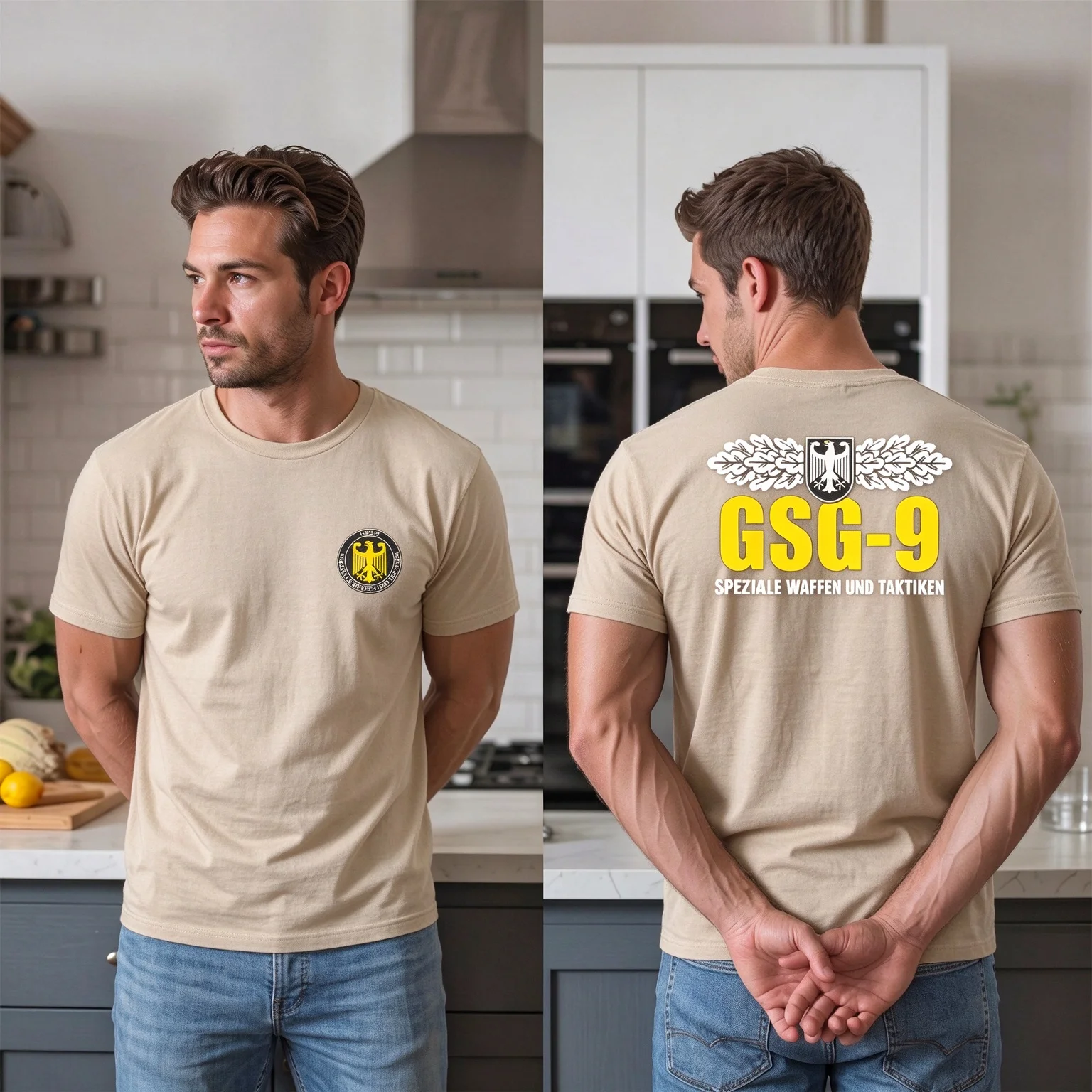 2026 New GSG-9 Tactical Oversized Unisex Streetwear T Shirt Front Double Print Eagle Wing Badge Graphic Tee Short Sleeve Tops