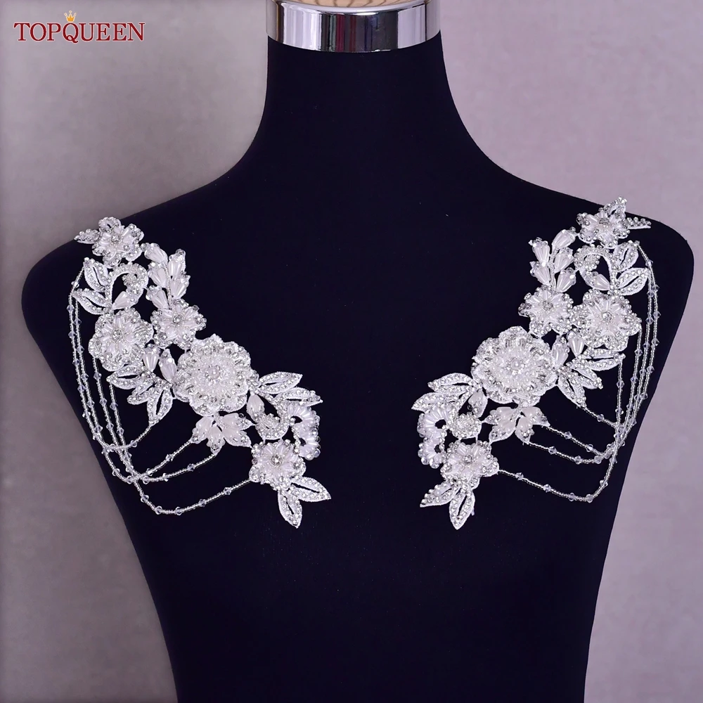 TOPQUEEN-S80 diamantes de imitación cosidos a mano con incrustaciones de diamantes, Parche de cristal, cuello, vestido de novia, decoración, hombro,