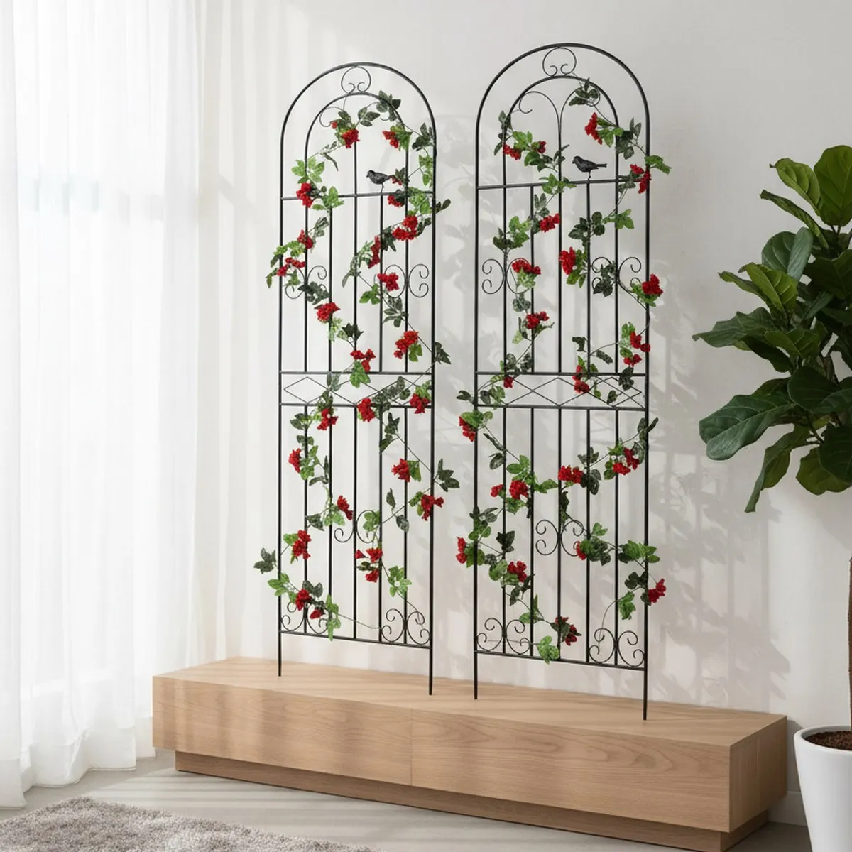 Metal Garden Trellis 2 Pack 70 Inch Tall Black Wire Lattice for Climbing Plants Outdoor Support