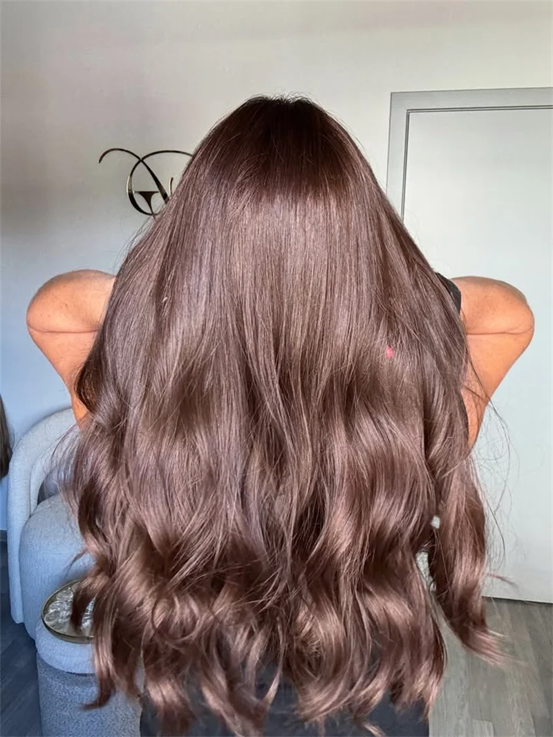 Premium Fiber Brunette Synthetic Wig Dark Chocolate Brown Highlights HD Lace Front Wig Long Wave 13x4 Realistic Look for Women