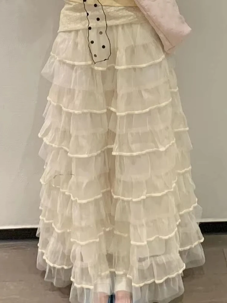 

Новинка 2023 года, летняя сетчатая юбка-тортик Faldas De Mujer для женщин, элегантные универсальные белые свободные юбки средней длины с высокой талией