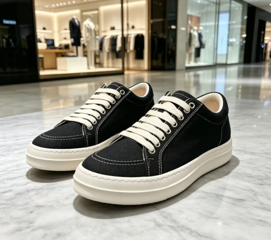 Men Women Canvas Skate Shoes Thick Sole Low Top Dark Triangle High Street Casual Sneakers Footwear