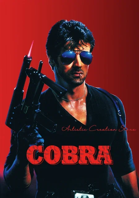 Cobra 1986 filmposter door Steven Morris, klassieke filmkunst canvas schilderij en HD print afbeeldingen, woonkamer wanddecoratie, huisdecoratie