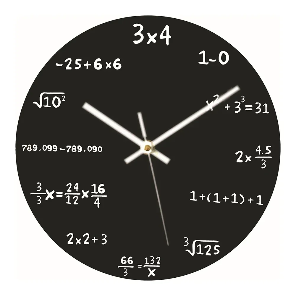Unique Math Wall Clock for Classrooms and Home Decor with Equation Numbers Black Plastic 30x30x4 cm Battery Powered