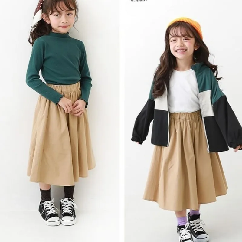 

Новинка 2023 года, весенняя однотонная длинная юбка-зонтик в японском стиле для девочек-подростков, повседневная универсальная юбка, Лидер продаж