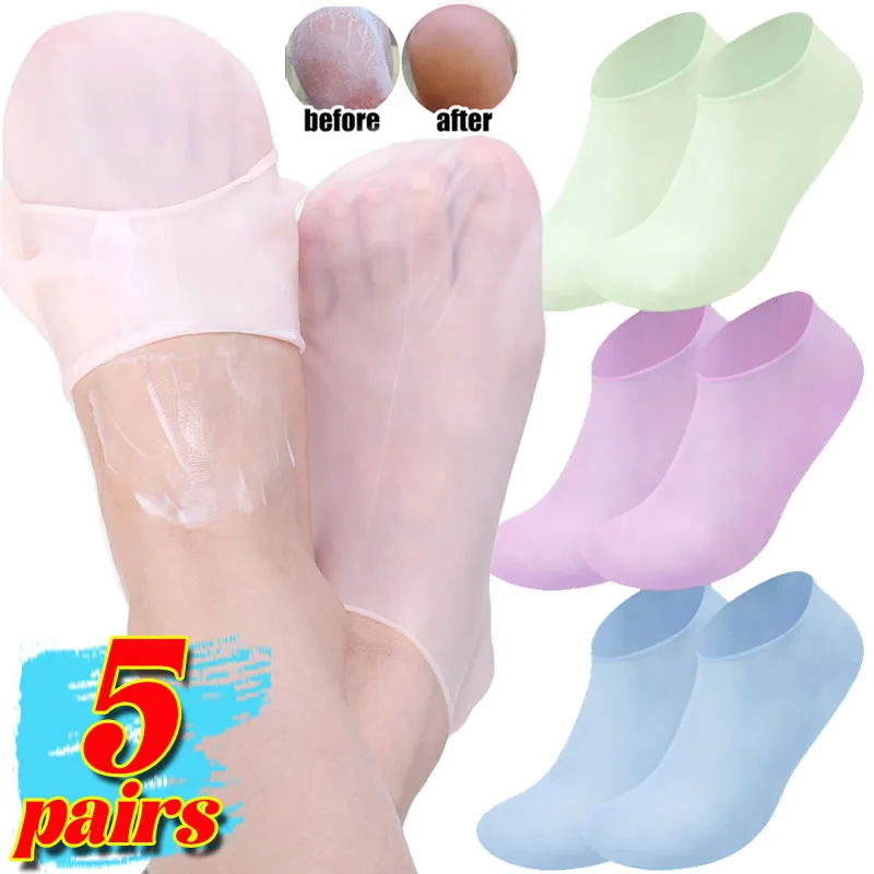 Exfoliating Anti Cracked Silicone Foot Socks 1/5Pairs Moisturizing Foot Care Sock Spa Pedicure Socks Massage Skin Care Gel Sock