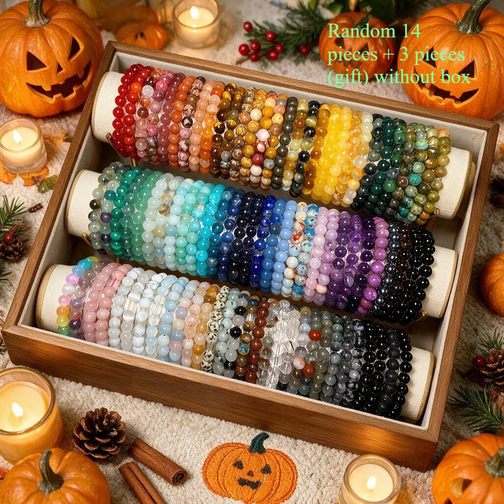 Random 14 Pieces + 3 Pieces (Free) Halloween Party Favors Bohemian Handmade Beaded Bracelet Set, colorful Glass Beads Men's and Women's Bracelet Collection, Perfect for Holidays and Daily Parties, Gifts for family and Friends