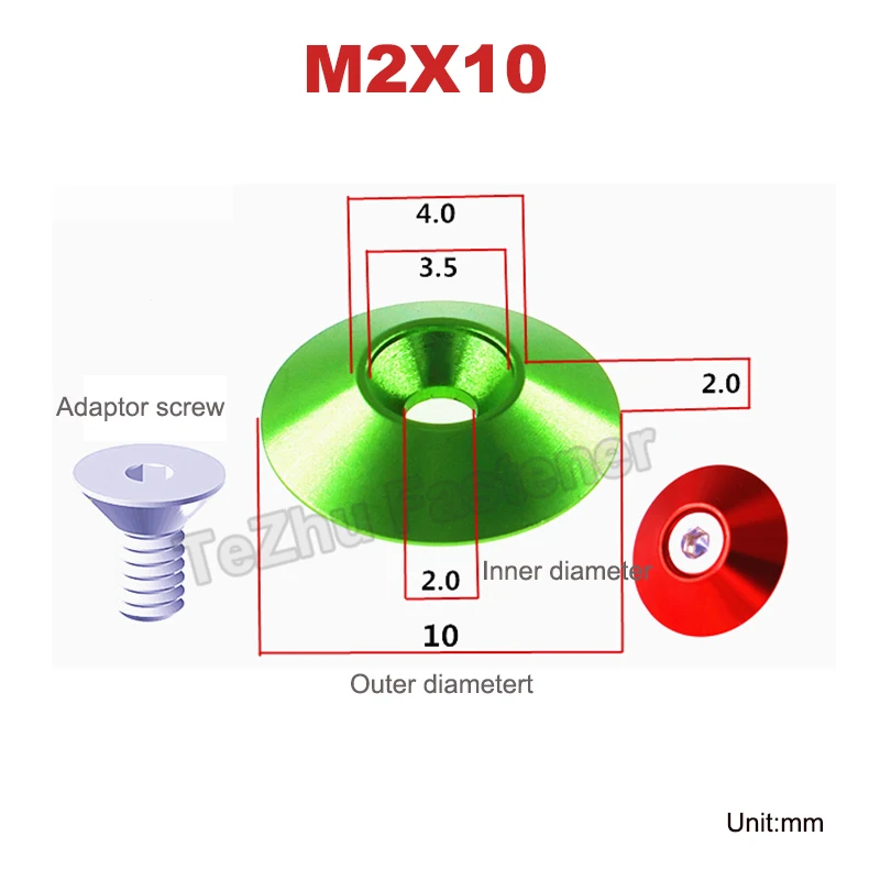 3/5/10Pcs M2 Aluminum Countersunk Umbrella Flat Head Screw Concave Conical Decorative Groove Washer Gasket Outer Dia 12mm