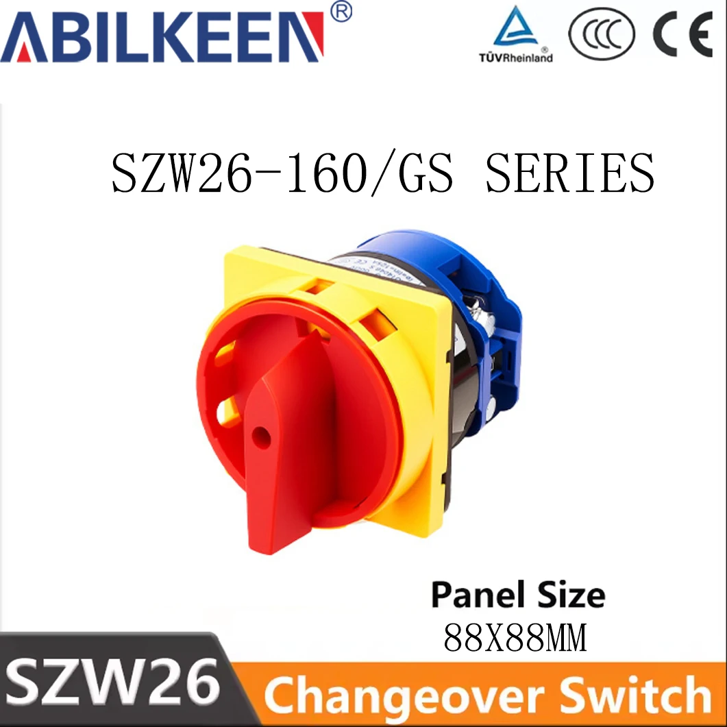 

Поворотный выключатель SZW26-160/GS с отключением питания, 160А, 660В, 2 положения, 4/8/12/16 винтов, опциональный, с фиксацией, переключатель-камера