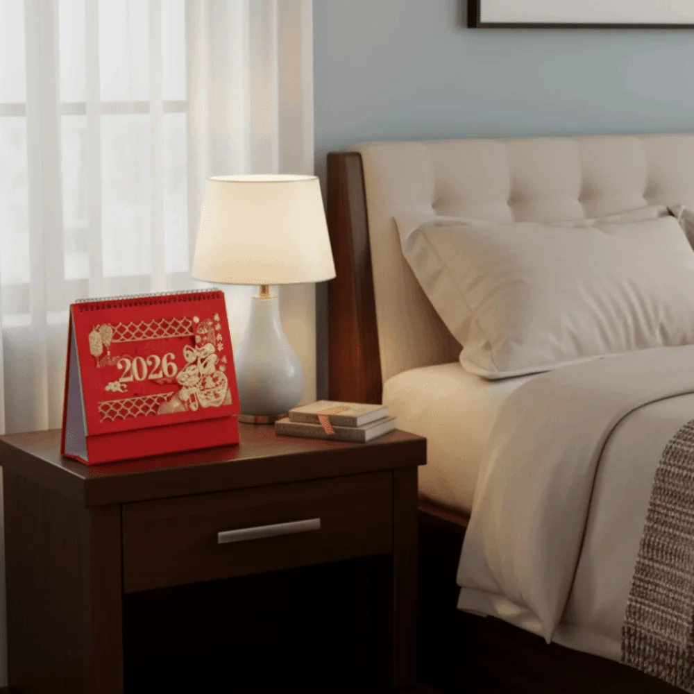 

Traditional Standing Flip Desk Calendar Horse Year Blessing Words Chinese Style Calendar Zodiac Business Planner Home