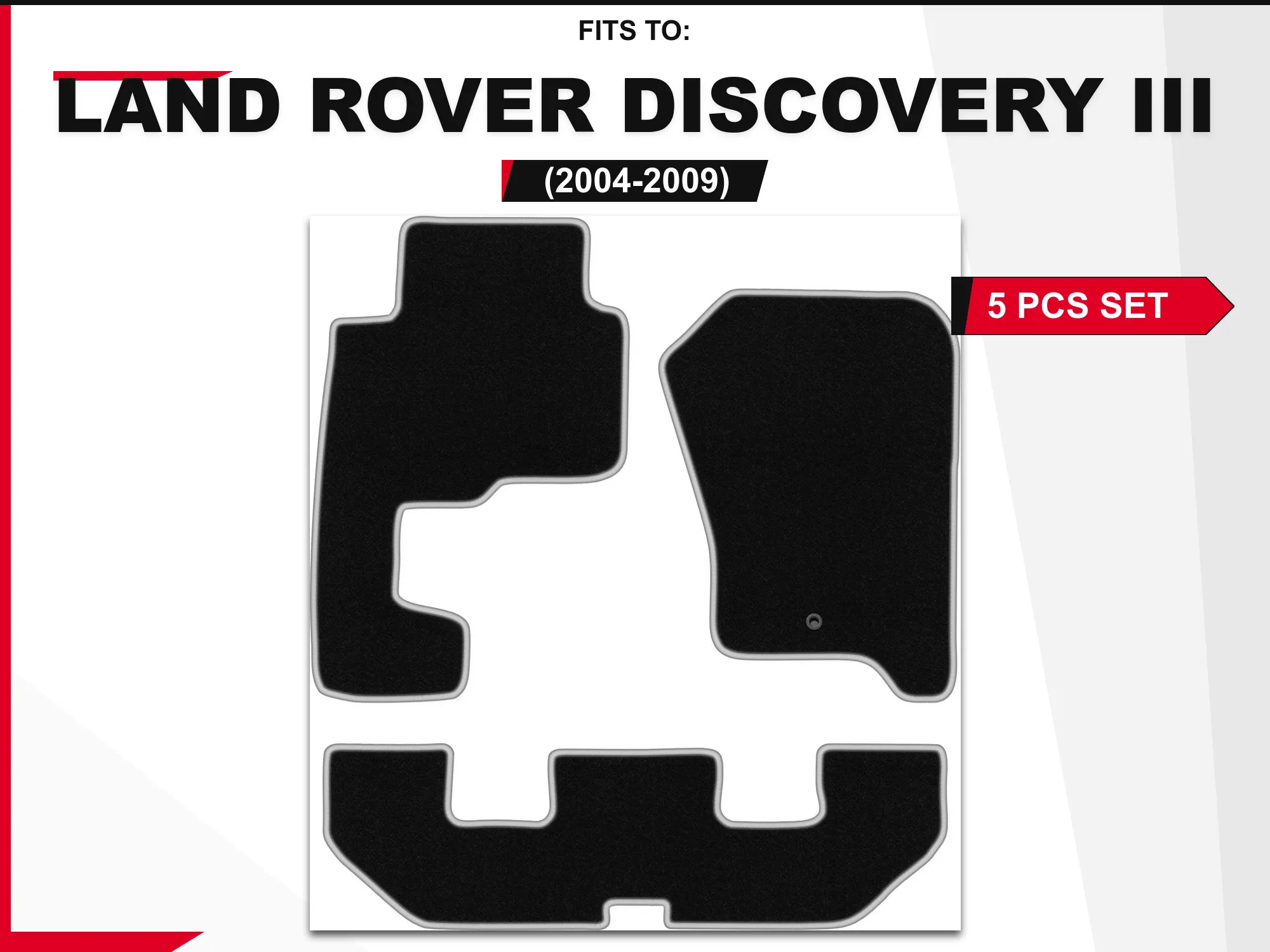 Tapis en velours pour Land Rover Discovery III 2004-2009, ensemble de revêtements de sol de voiture assortis noir et argent