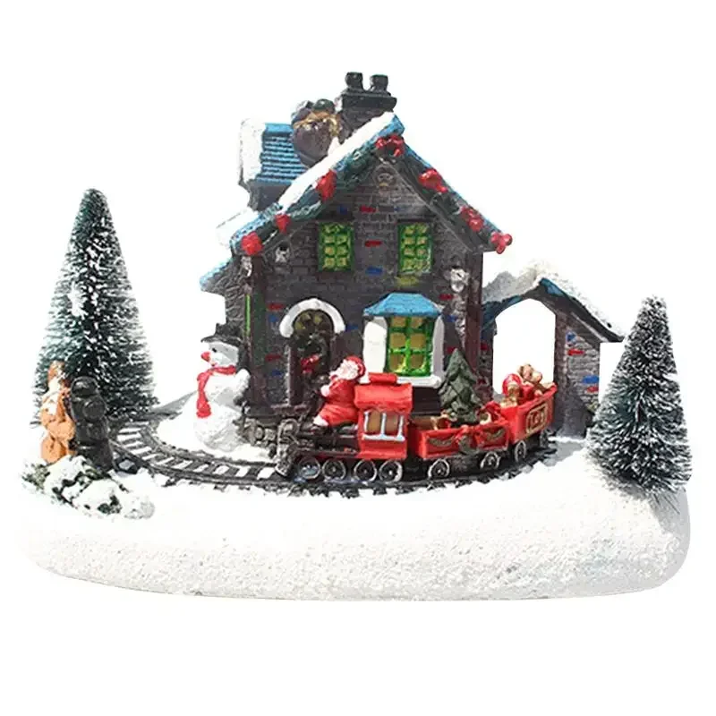 Christmas Luminous House Winter Scene Model Desk Ornament Snowy Christmas Village  Light Christmas Resin House Ornaments