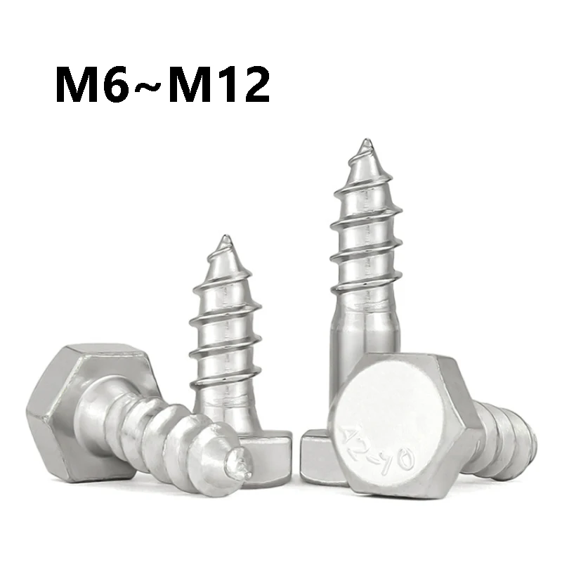 1Pcs 304 Stainless Steel Hexagon Head Wood Tapping Screw M6 M8 M10 M12 for TV Mounts Deck Boat Repair