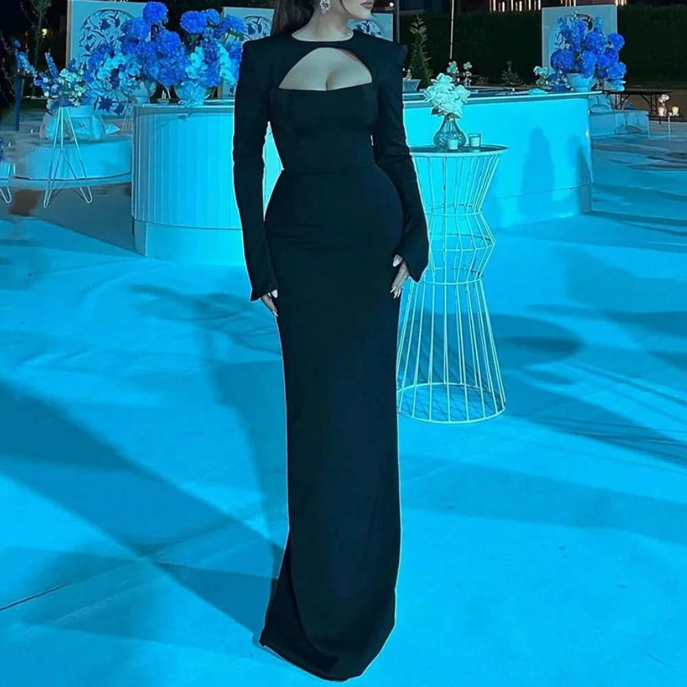 맞춤형 인어 블랙 프롬 드레스 아라비아 긴 소매 정장 이브닝 드레스 여성 웨딩 파티 가운 이브닝 드레스