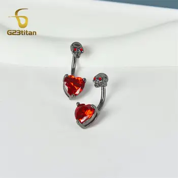 哥德龐克蝙蝠骷髏心形肚臍環 14G F136 鈦合金槓鈴 肚臍環 身體穿刺 萬聖節系列 有趣飾品 10 最佳銷售 歌德式穿孔 - №4