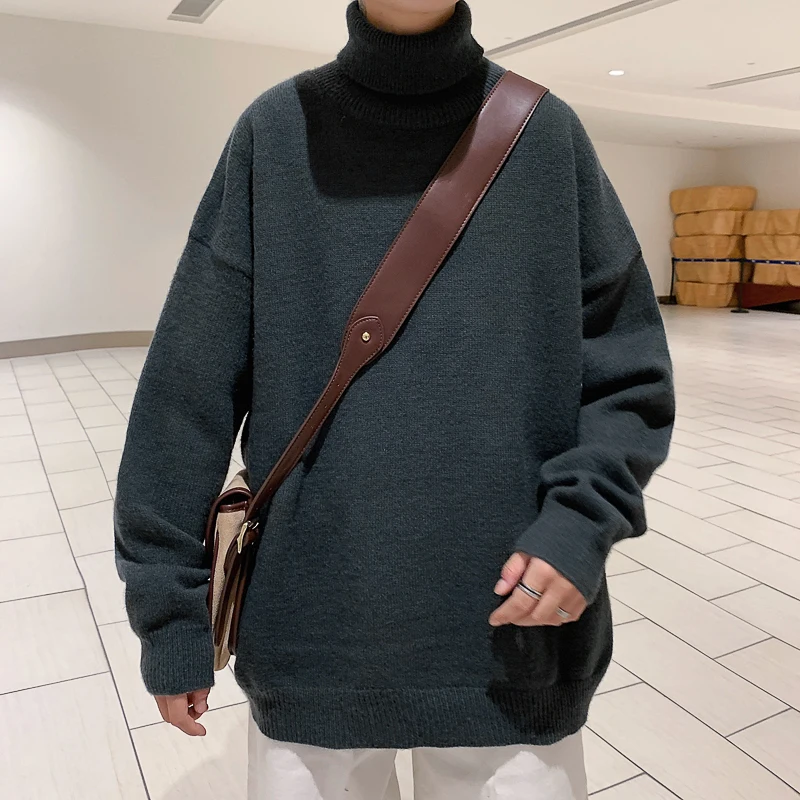 Männer Rollkragenpullover Herbst männer Warme Gestrickte Pullover Einfarbig Harajuku Koreanischen Stil High Neck Übergroßen Männlichen Marke