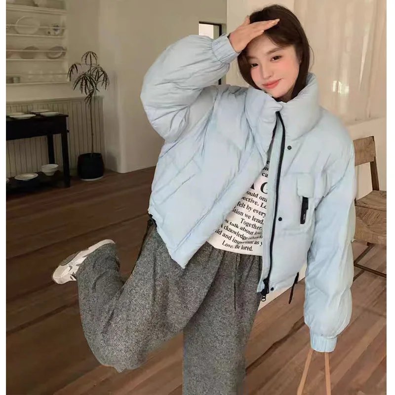 Automne 2025 femmes solide fermeture éclair lâche coton manteau col montant veste décontracté hiver épaissir chaud coton rembourré veste femme