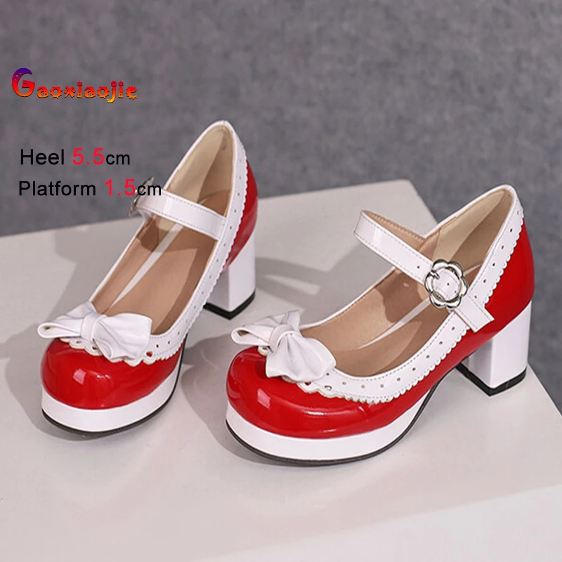 

5.5CM Women Comfort Platform Mary Janes Lolita Shoes Sweet Style Cosplay High Heels Pumps 2025 New Bow Single Shoes For Ladies