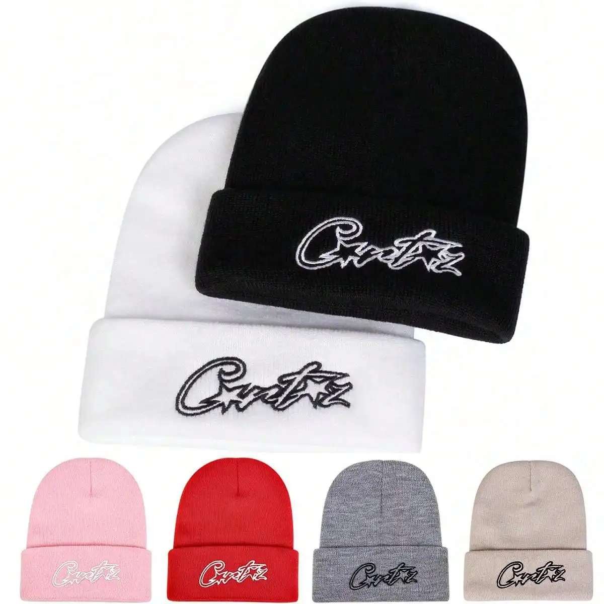 Unisex CRTZ Letter Pentagram Embroidery Beanies Autumn Winter Warm Beanie Hat Caps for Women Men