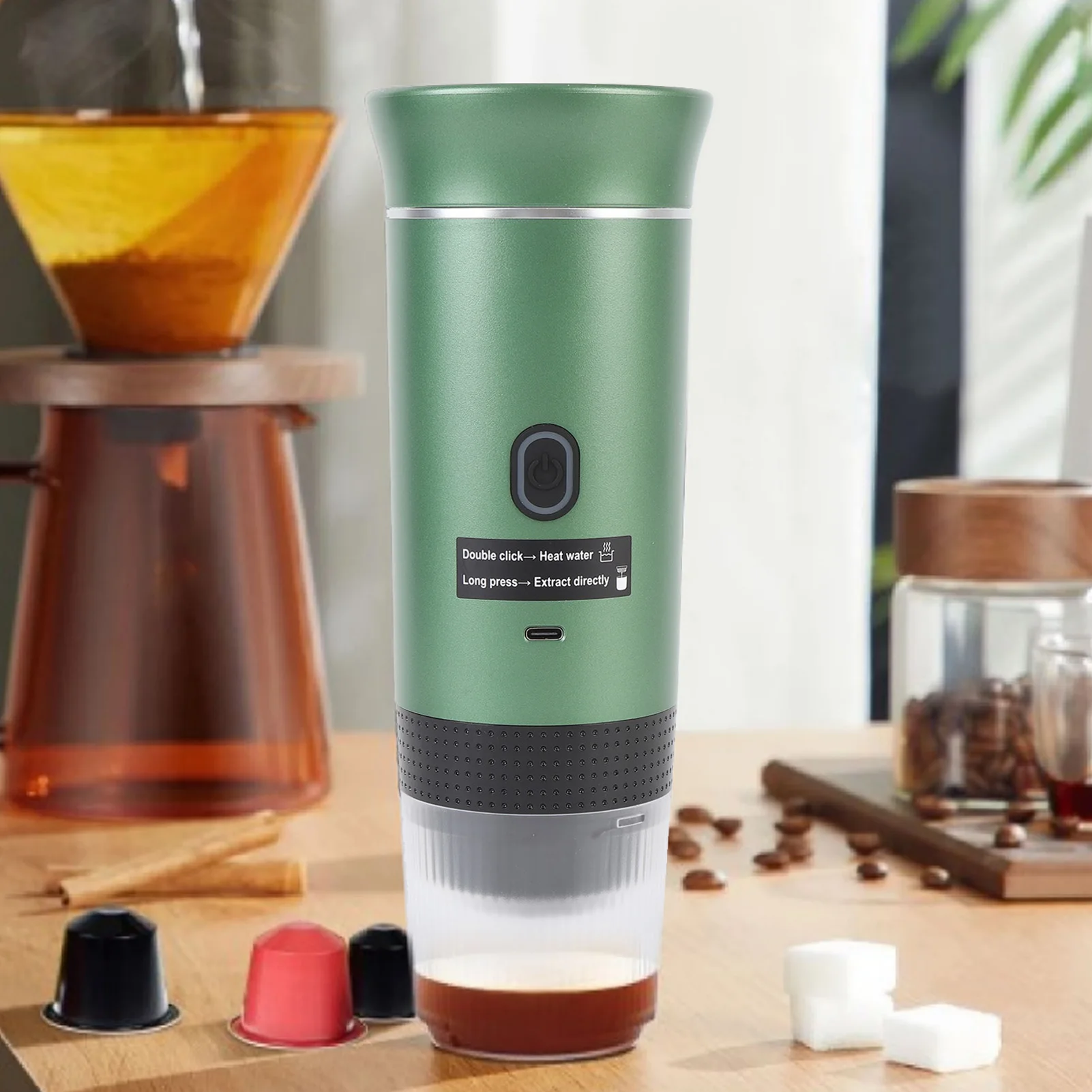 휴대용 커피 메이커 120ml 304 스테인레스 스틸 자동 소형 캡슐 커피 메이커 야외 자동차 여행 캠핑