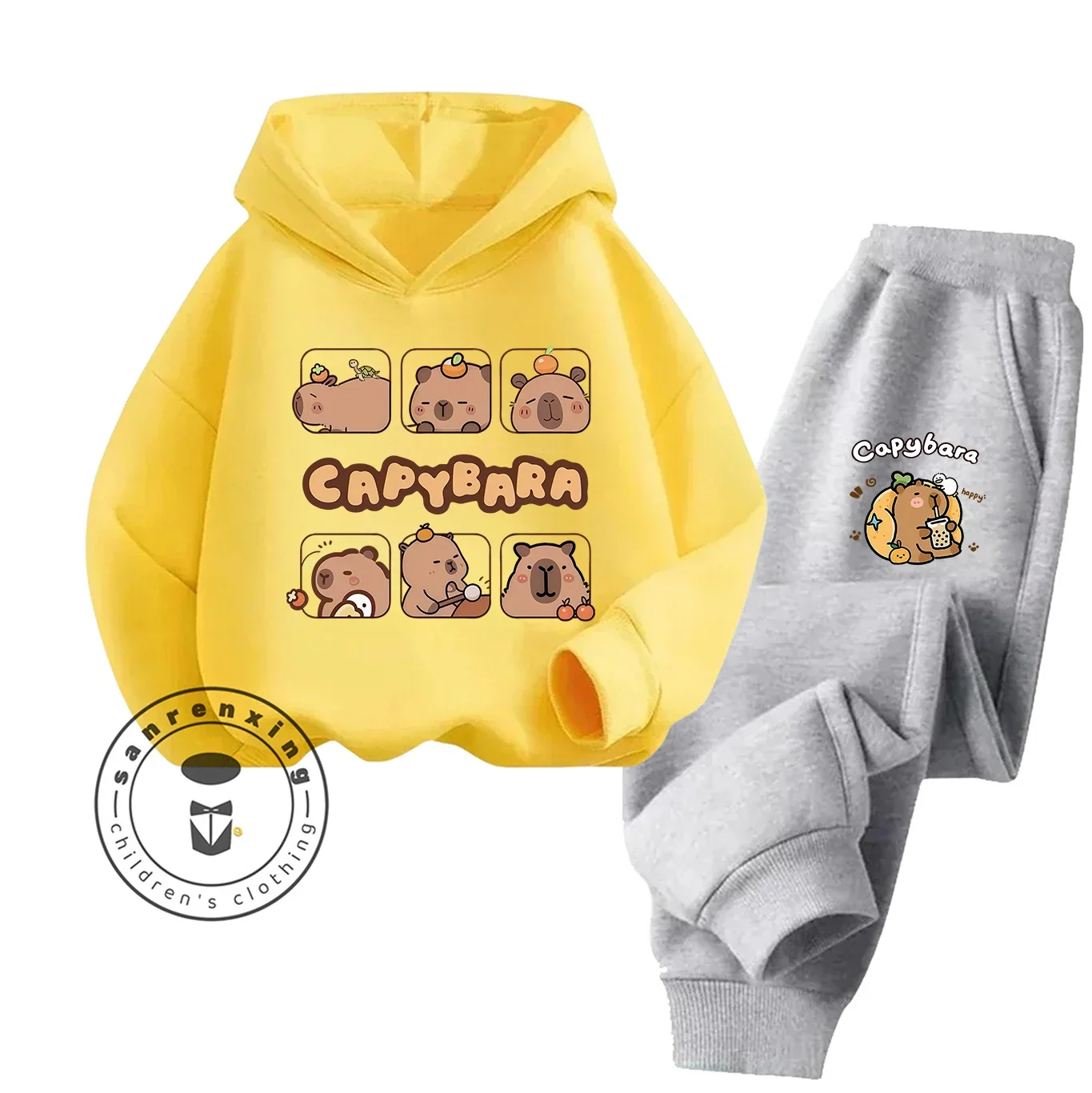 

2025 Capybara Cartoon 2D Hoodie Set New Print Fashion Casual Kids Teens Boys Girls Hot Sale Autumn Winter