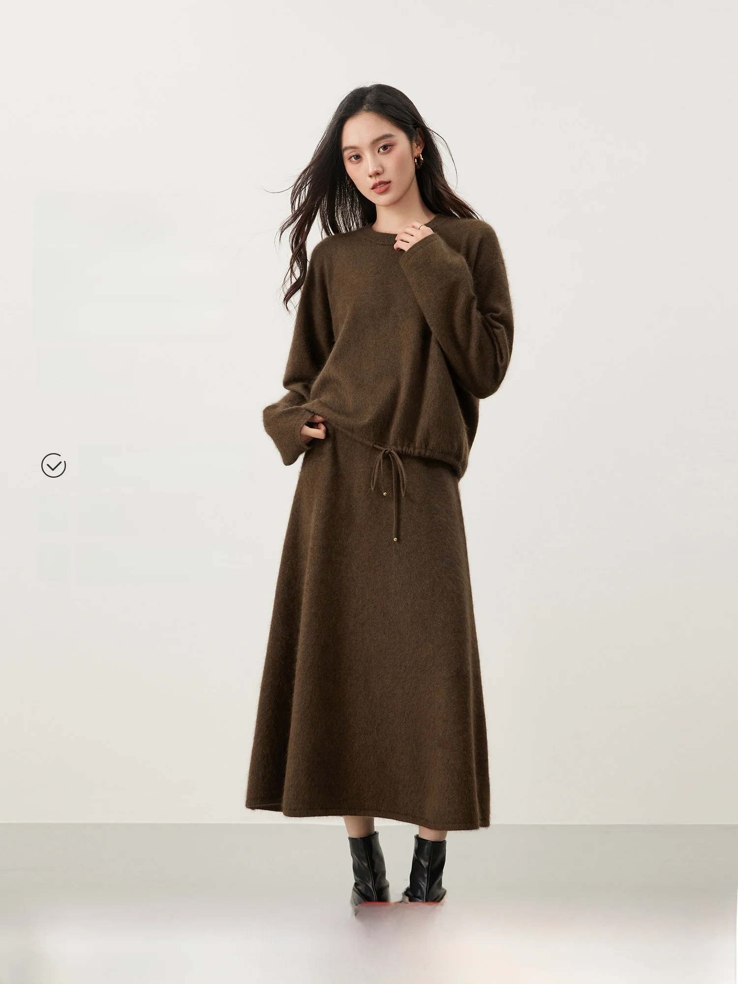 

Уютный вязаный комплект из двух предметов с круглым вырезом, однотонный, модный, элегантный, женский костюм для осенне-зимнего сезона