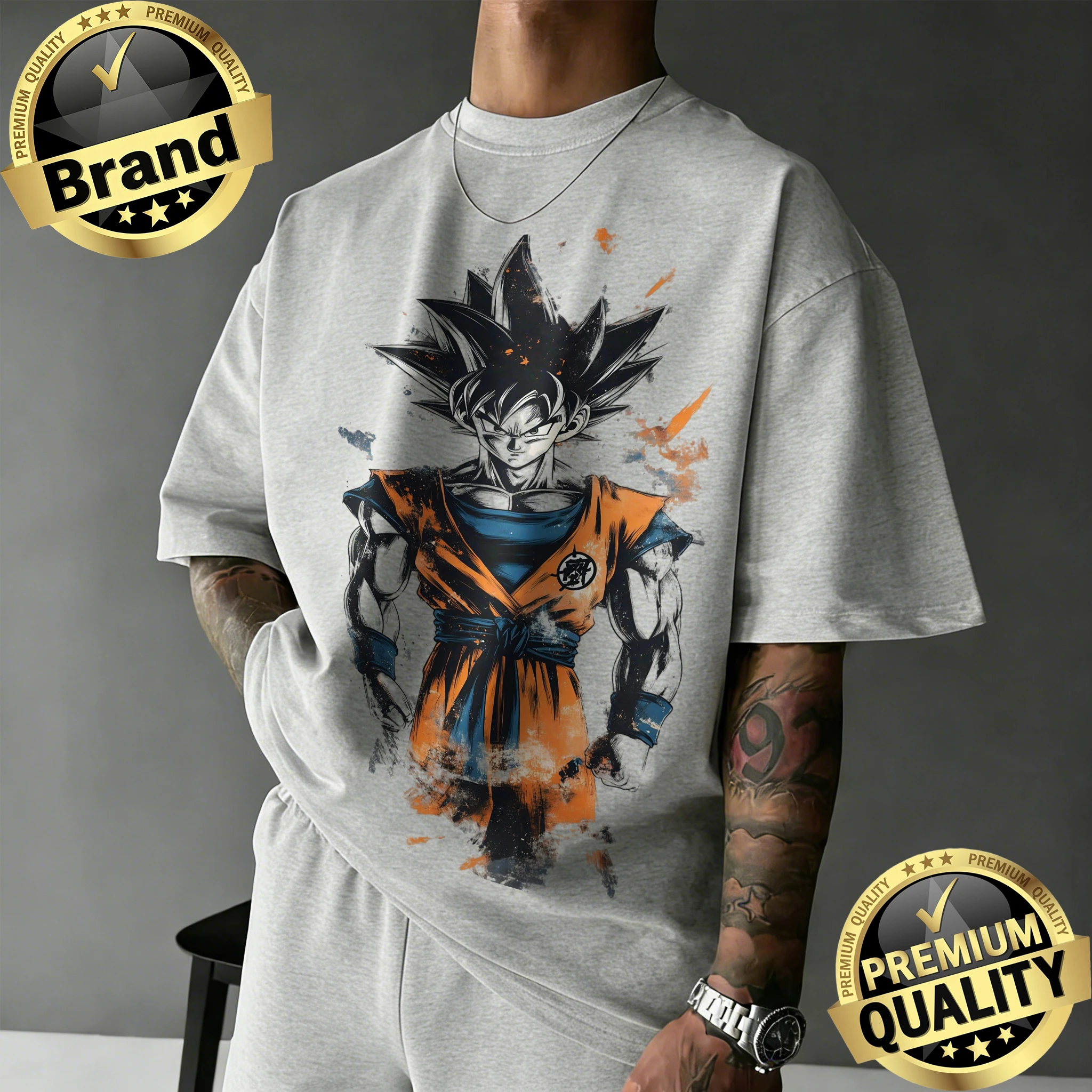 

2026 Summer Dragon Ball Retro High-Quality Cotton T-Shirt Oversized Men's Ink Style Goku Print Top, Unisex & Family Matching Y2k