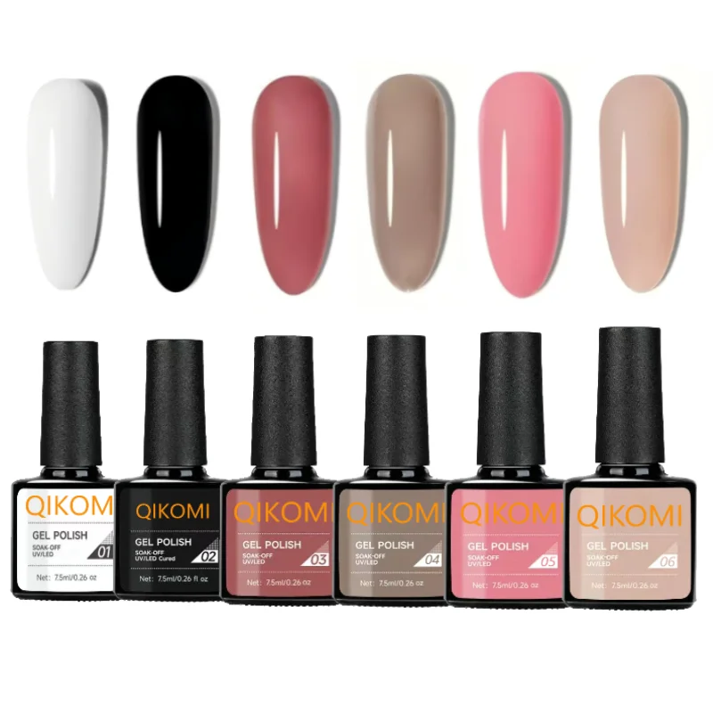 Mtssii 6PCS Nail Polish Set Nude Pink Glitter Gel Varnishes Kit Soak Off UV LED Gel Semi Permanent Nail Art Base Gel Set
