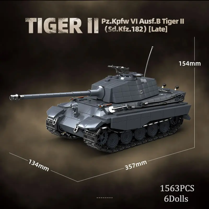 WW2 Military The King Tiger Heavy Tank 2 Sd.Kfz.182 World War II Building Blocks Black Tiger Tracked Armored Car Boy Toy Bricks