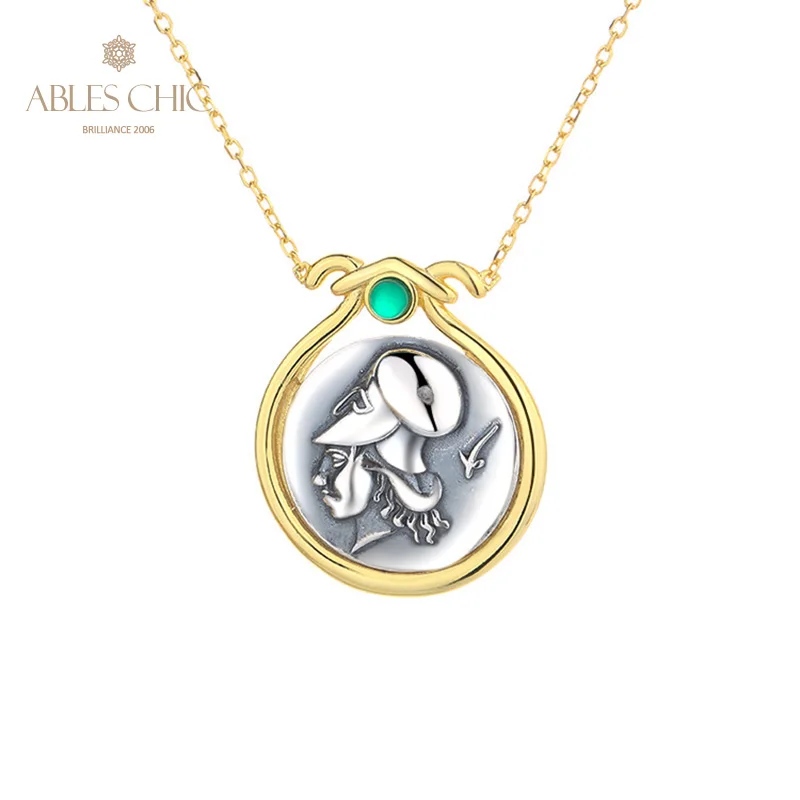 Ables Chic Athena Greek Silver Coins Charm Solid 925 Silver Roman Coin Pendant Necklace N1033