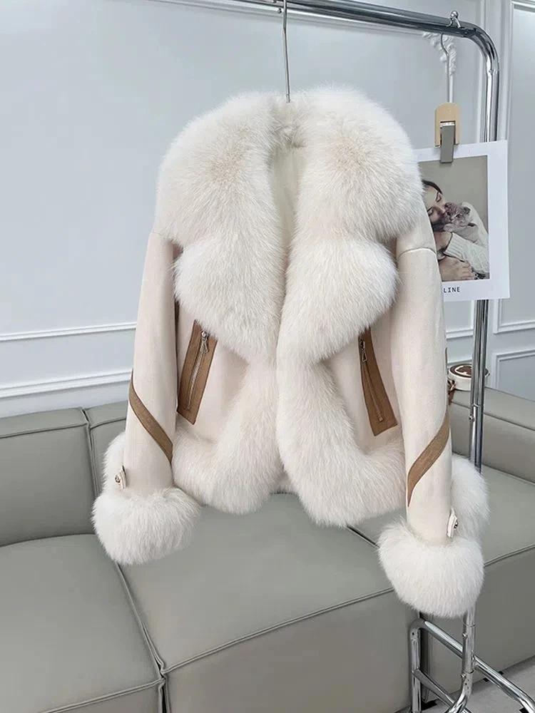 Imitation Fox Fur Coat Women\'s Short Winter Coat White 2023 Autumn And Winter New Cotton Padded Fashion Suede Overcoat Fashion