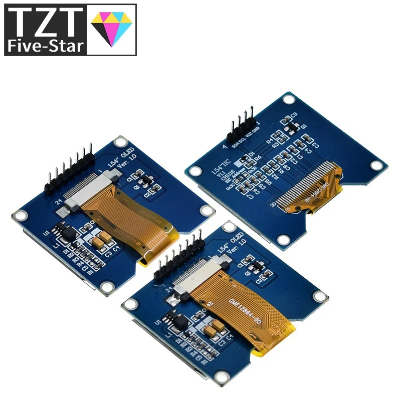 وحدة شاشة أوليد بيضاء وزرقاء TZT مقاس 1.54 بوصة 4PIN 7PIN SSD1309 محرك IC متوافق مع واجهة SSD1306 SPI 128*64