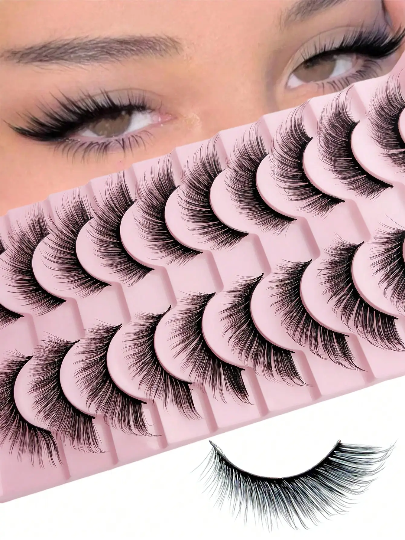 10 Paar Cat-Eye- und Fox-Eye-Wimpern, flauschig, voluminös, verlängernd, für die äußere Augenwinkel, mit geschwungenen Spitzen, für einen natürlichen Look, ideal für den täglichen Gebrauch und für Partys. – Detail 2