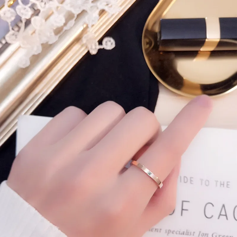 JHSL 2mm Thin Small Mini Stainless Steel Women Rings Rose Gold Color Fashion Jewelry US size 3 4 5 6 7 8 9 10