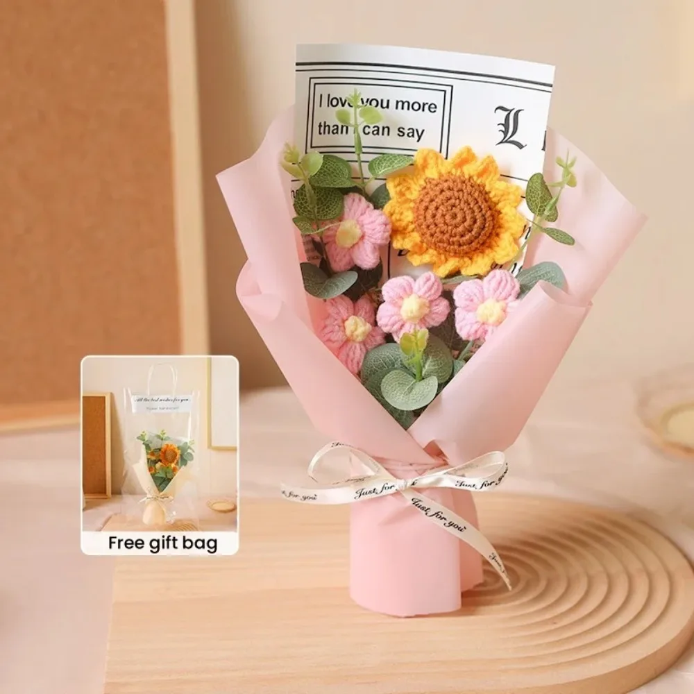 

Bouquet Decoration Sunflower DIY Bouquet Knitted Knit Lovely Sunflower Plush Bouquet Cartoon Elegant