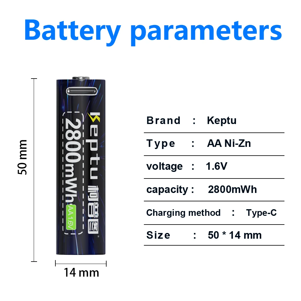 1.6V AA Ni-Zn 2-8PCS rechargeable battery 2800mWh Ni-Zn USB battery with TYPE-C charging cable suitable for toys