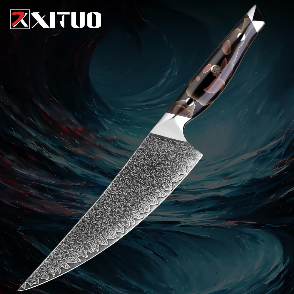 Damascus Steel Cleaver Knife Meat Cleaver Pig, Lamb Cattle Professional Butcher Knife Sharp Blade Copper Platinum Resin Handle