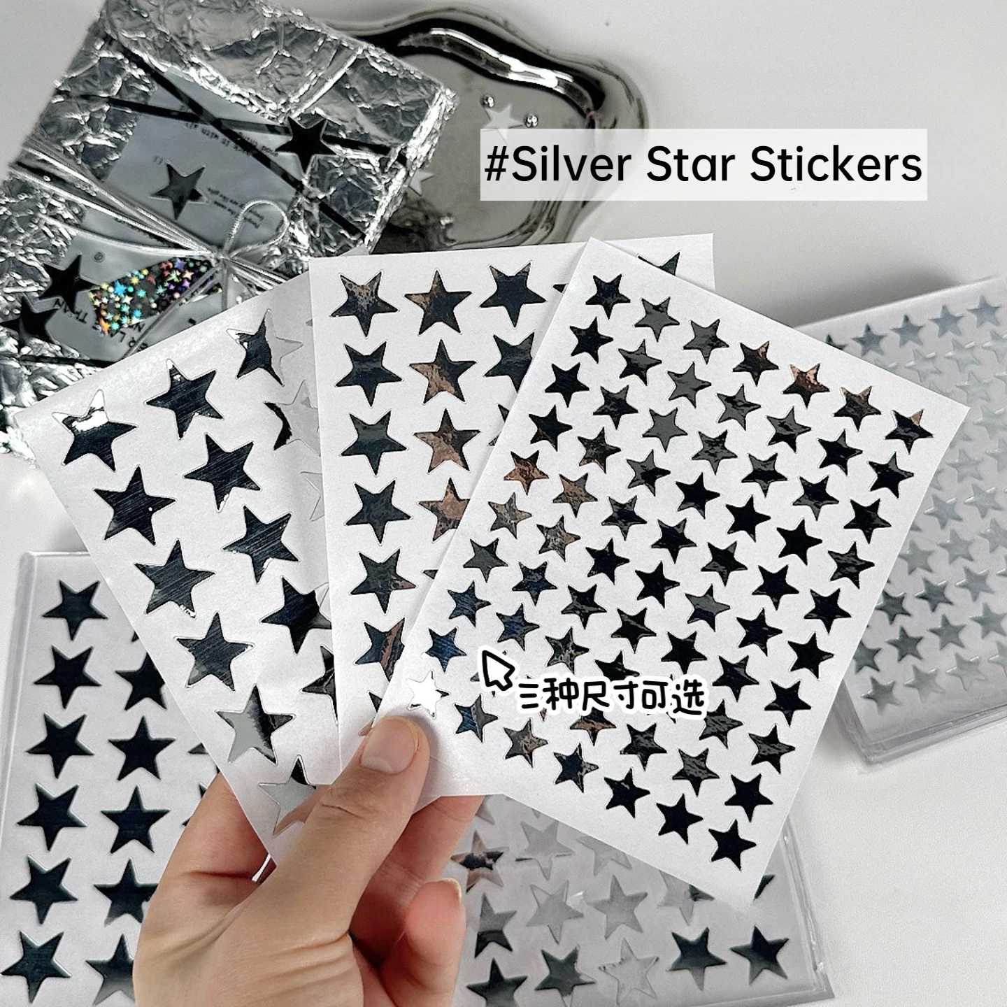 10pcs Silver Star Stickers Y2K Kpop Toploader Mirror Adhesive Decal DIY INS Scrapbooking Packaging Gift Materials Stickers