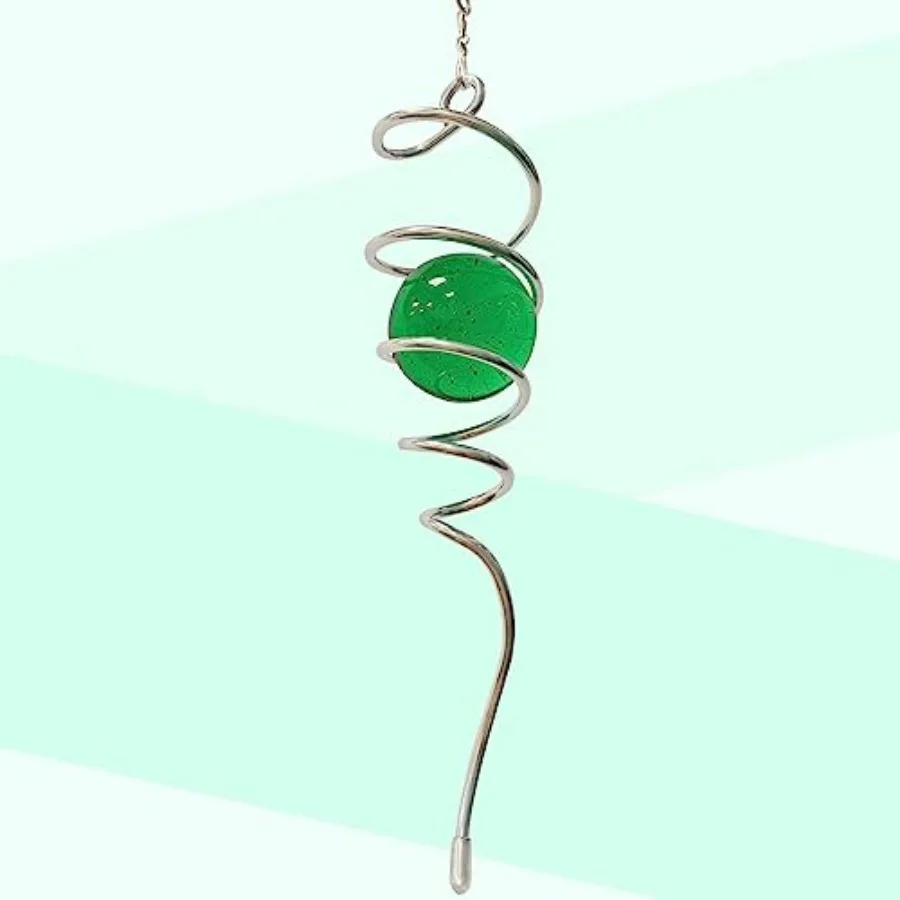 

Wind Spinner Tail with Green Glass Orb, Gazing Ball Spiral Tail, Wind Spinners Stabilizer, Visual Illusion in Spinning Hanging