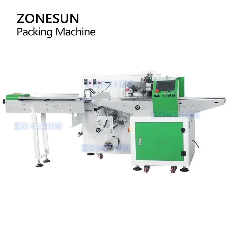 ZONESUN Horizontal Flow Wrapper Back Line Sealed Bags Cosmetic Bottle Tube  Facial Mask Tissue Bagging Machine ZS-ZB350X