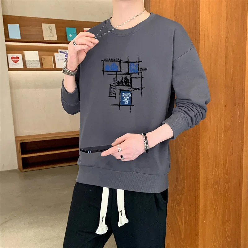 

Autumn Loose-fit 2pcs Set Sweatpants Pant Sweatshirt Spring Men Underlay Shirt Suit Top T-Shirt New Round Neck Streetwear Jacket