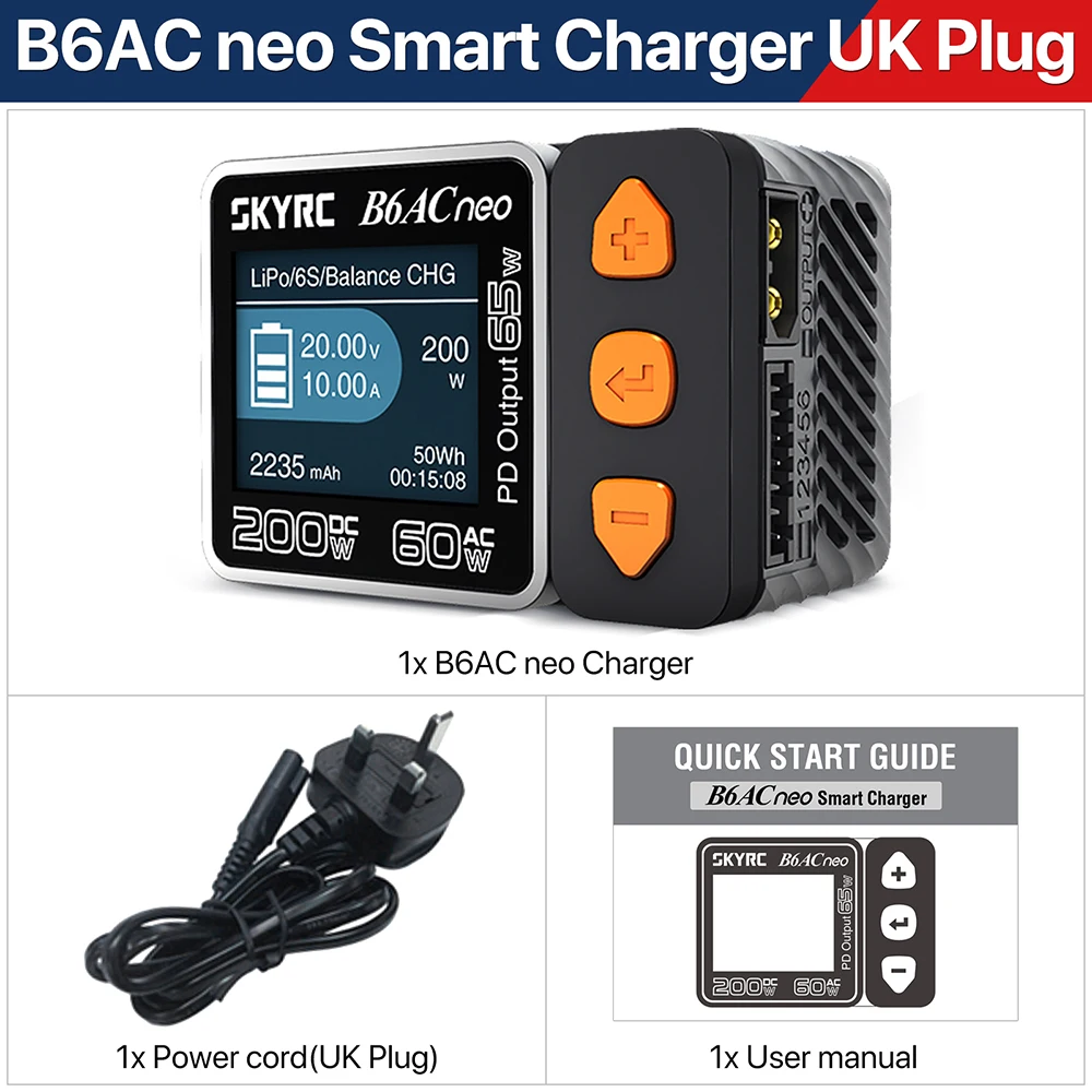 SKYRC B6ACneo Charger DC 200W AC 60W 10A Balance Charger Discharger Digital LiPo LiFe LiIon LiHV NiMH NiCd Pb Smart Battery